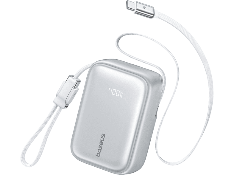 Powerbank - Baseus PicoGo AR11, 10000MAH, 45 W, , 2 USB-C, Carga rápida, cables Pantalla inteligente, simultánea, Plata Frost – imagen 2
