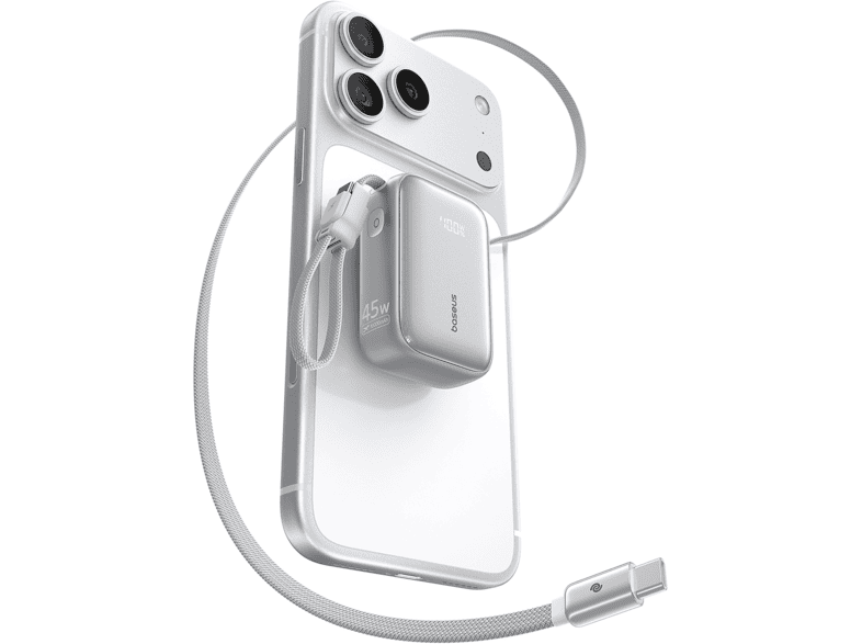 Powerbank - Baseus PicoGo AR11, 10000MAH, 45 W, , 2 USB-C, Carga rápida, cables Pantalla inteligente, simultánea, Plata Frost – imagen 3