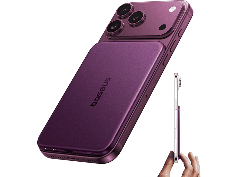 Powerbank - Baseus Picogo Air AM71, 5000 mAh, 22,5W, Carga inalámbrica 15W, USB-C, Ultrafina, Certificado CCC, Dark Cherry – imagen 2