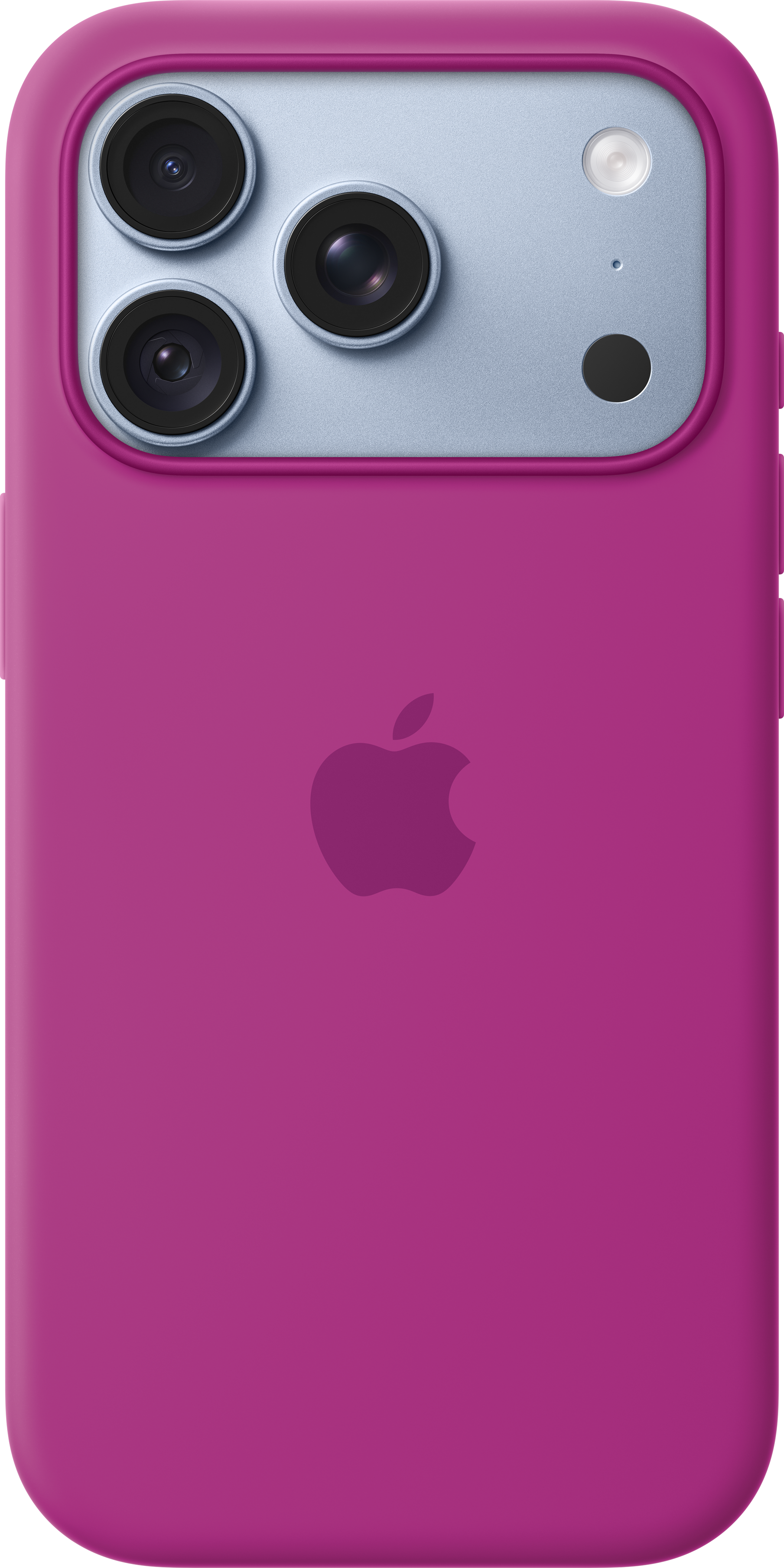 Dos d'un smartphone rose avec triple appareil photo et logo Apple.