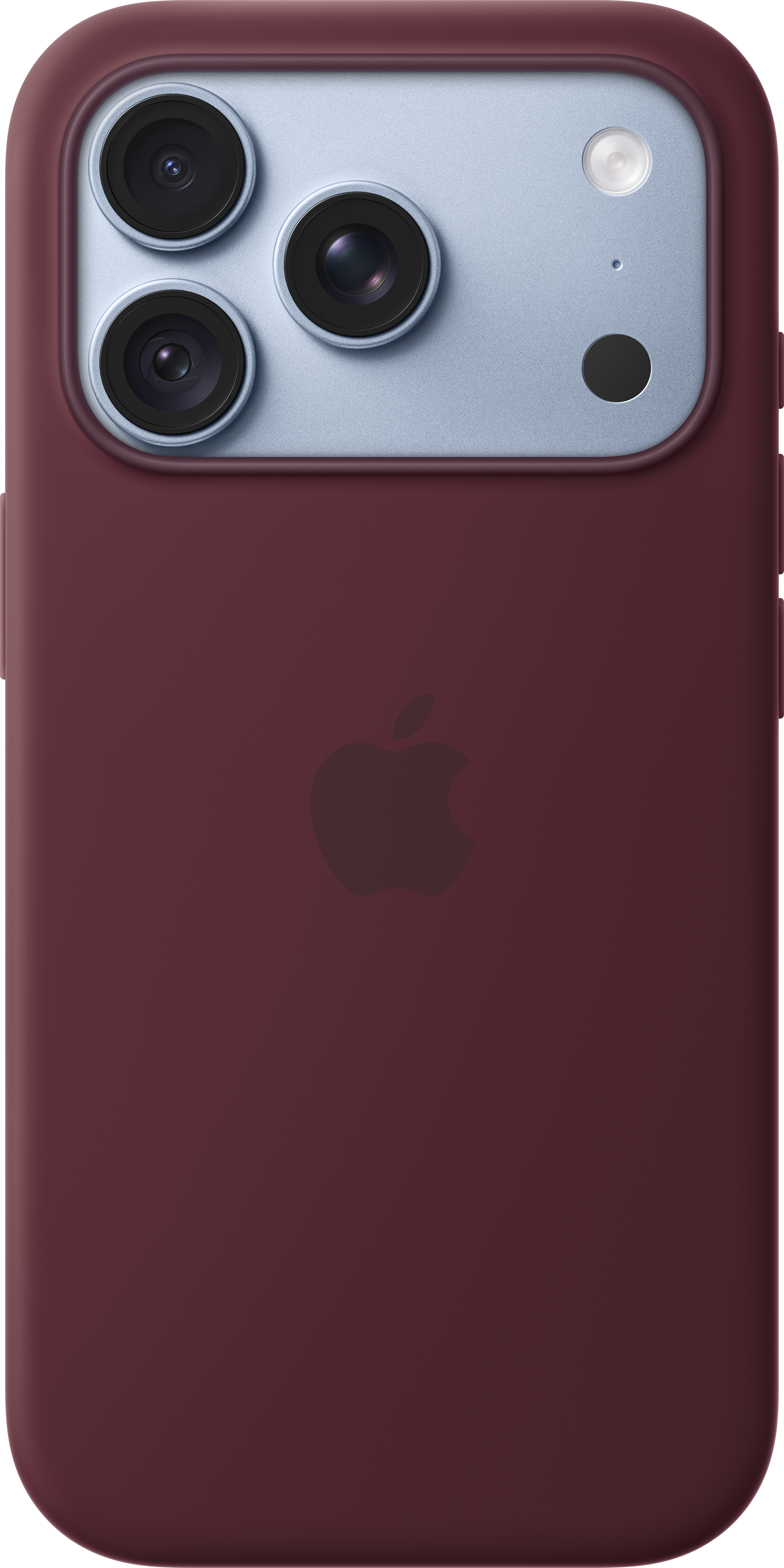 Dos d'un smartphone rouge avec un triple appareil photo et le logo Apple au centre.
