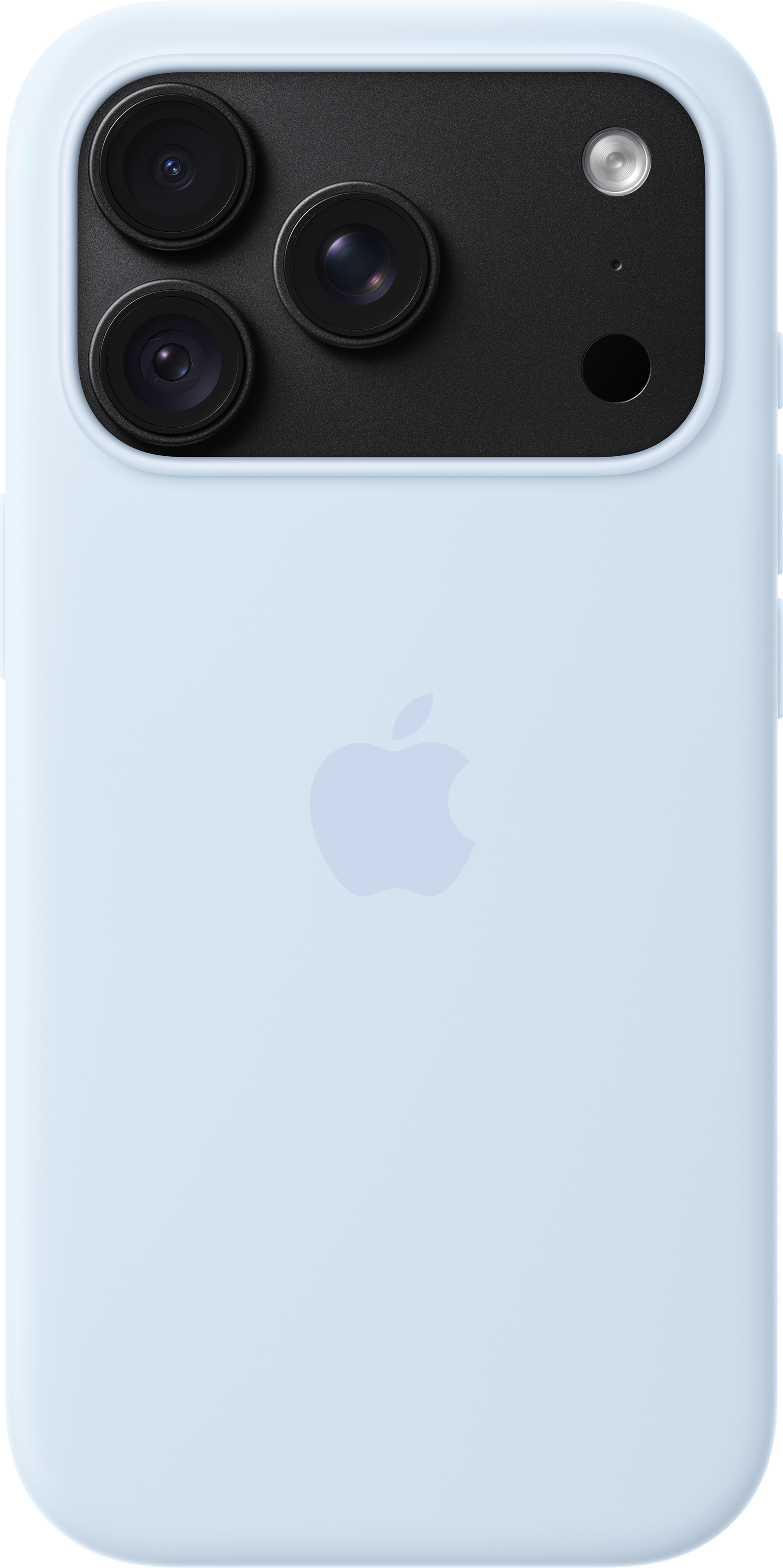 Dos d'un iPhone bleu clair avec un système à triple caméra et le logo Apple.