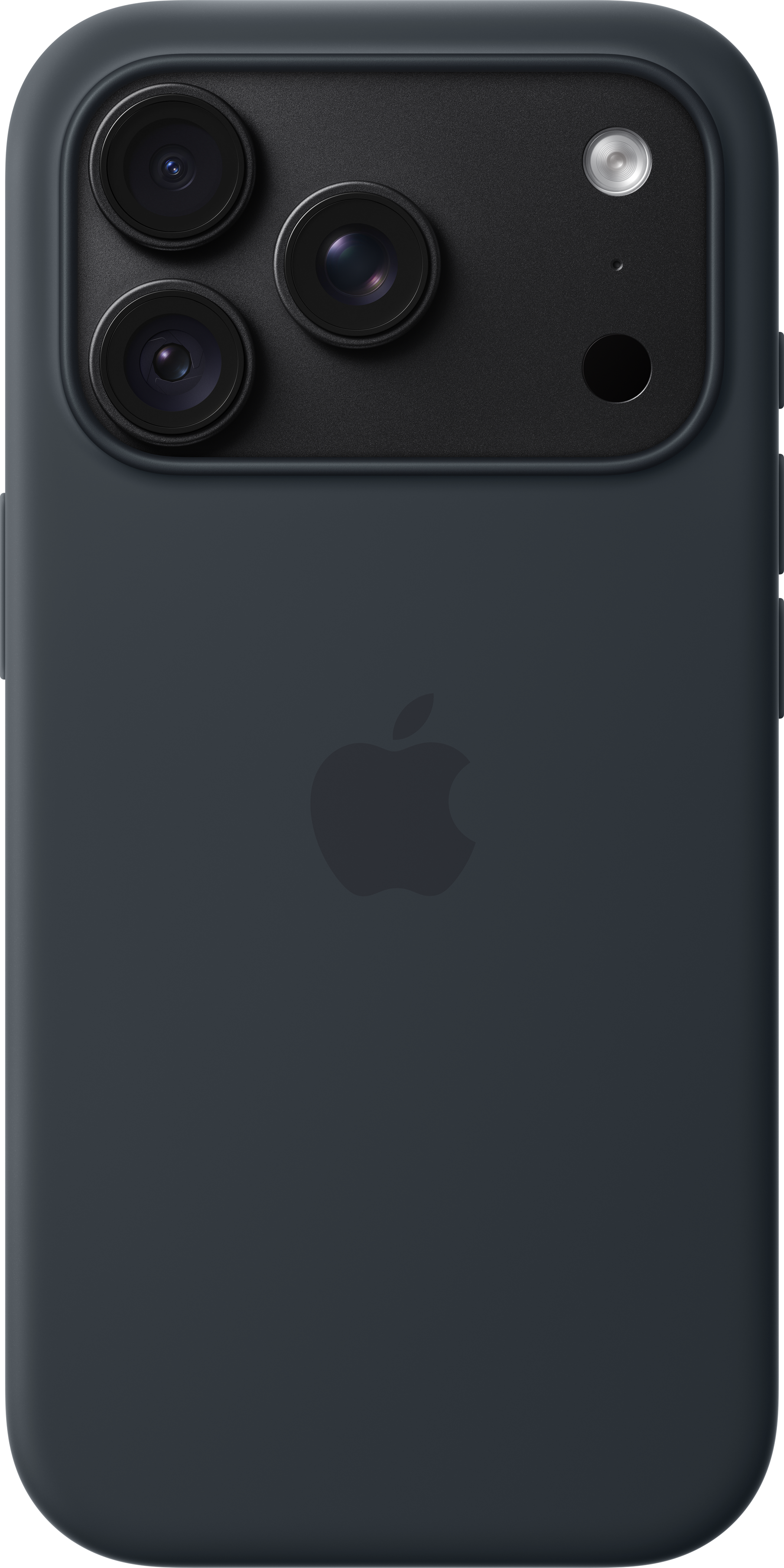 Dos de smartphone gris foncé avec module à triple caméra et logo Apple.