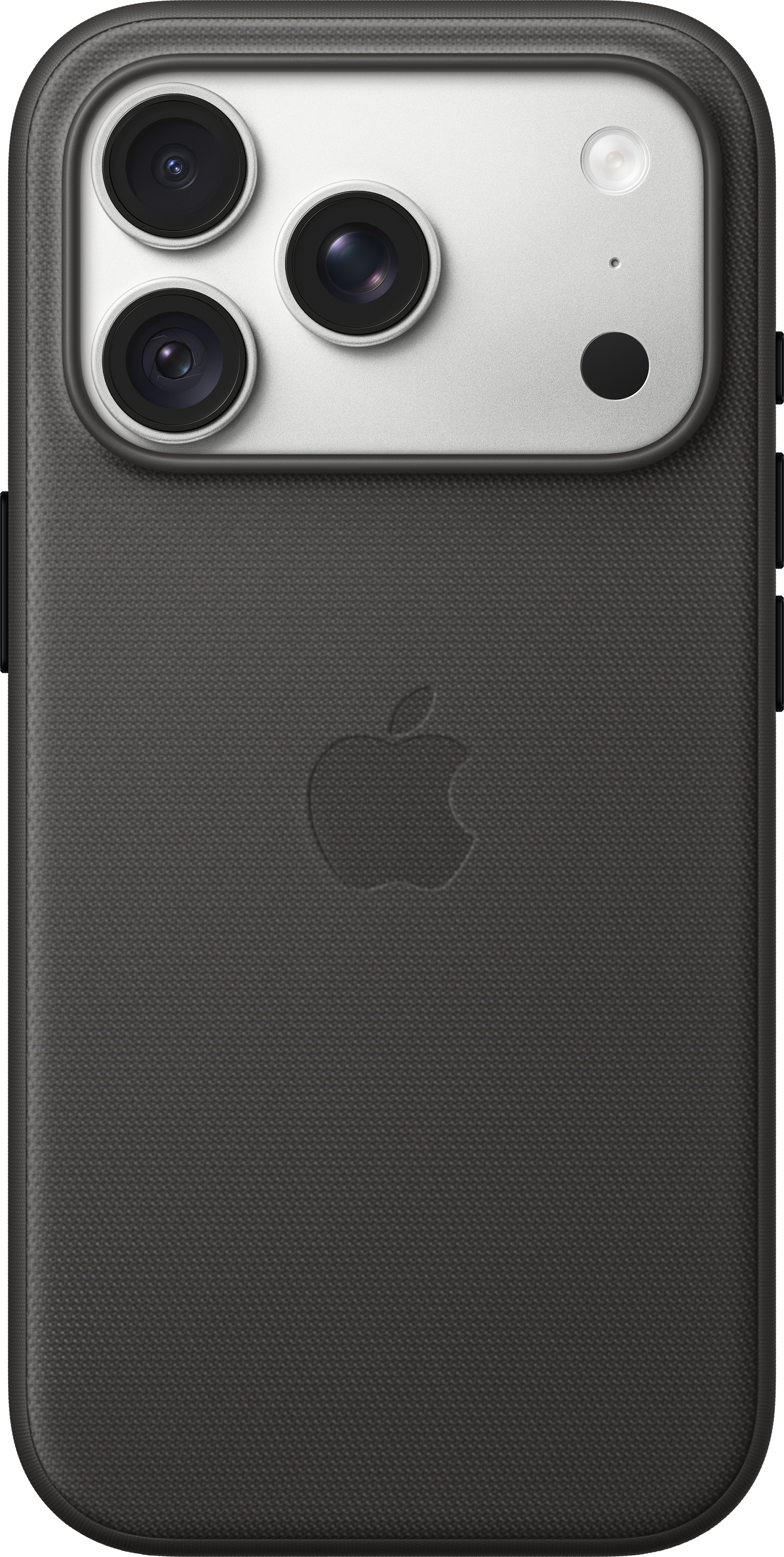 Coque de smartphone gris foncé avec logo Apple et triple appareil photo sur module argenté.
