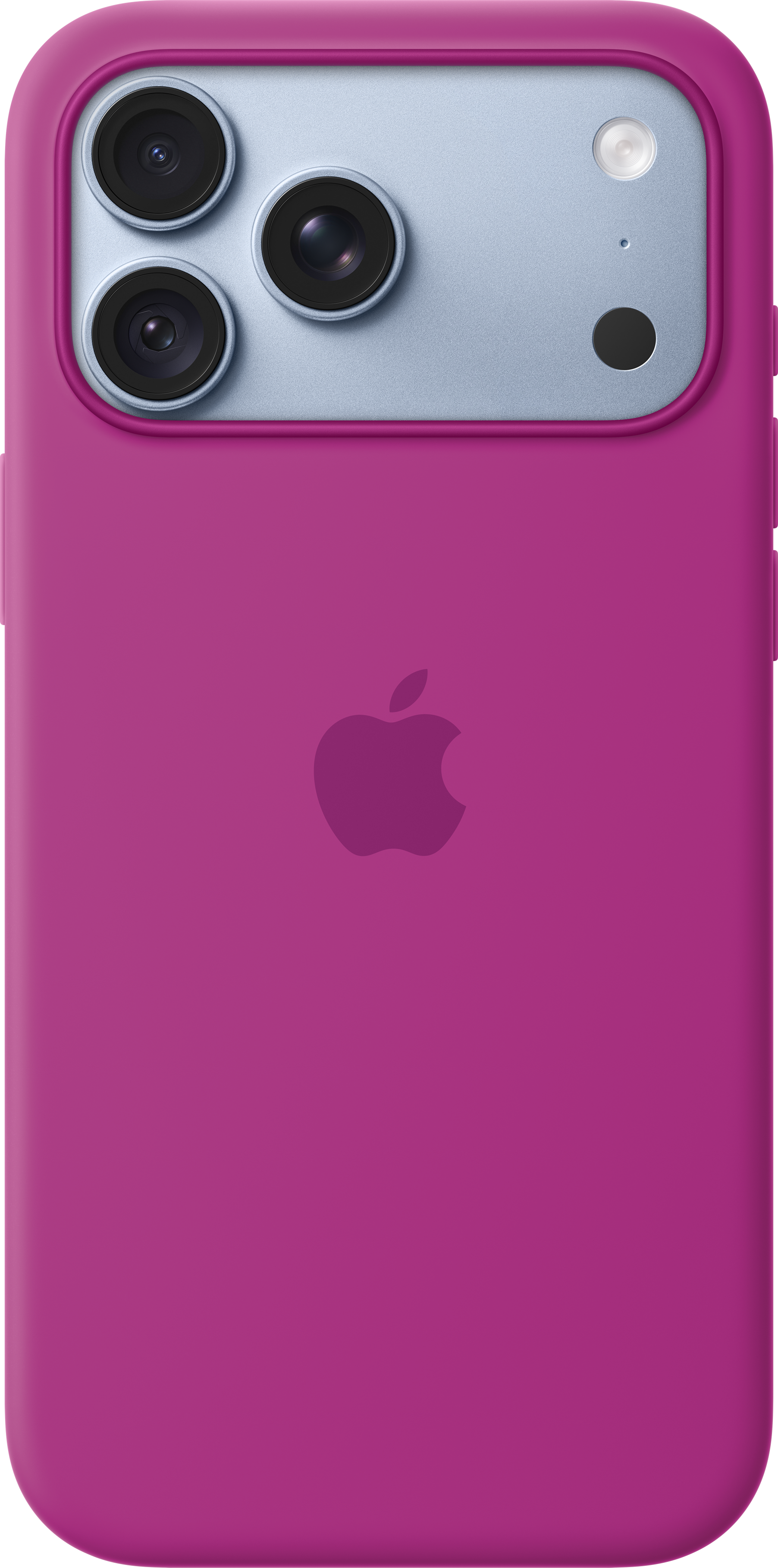 Dos d'une coque d'iPhone rose avec trois caméras et le logo Apple.