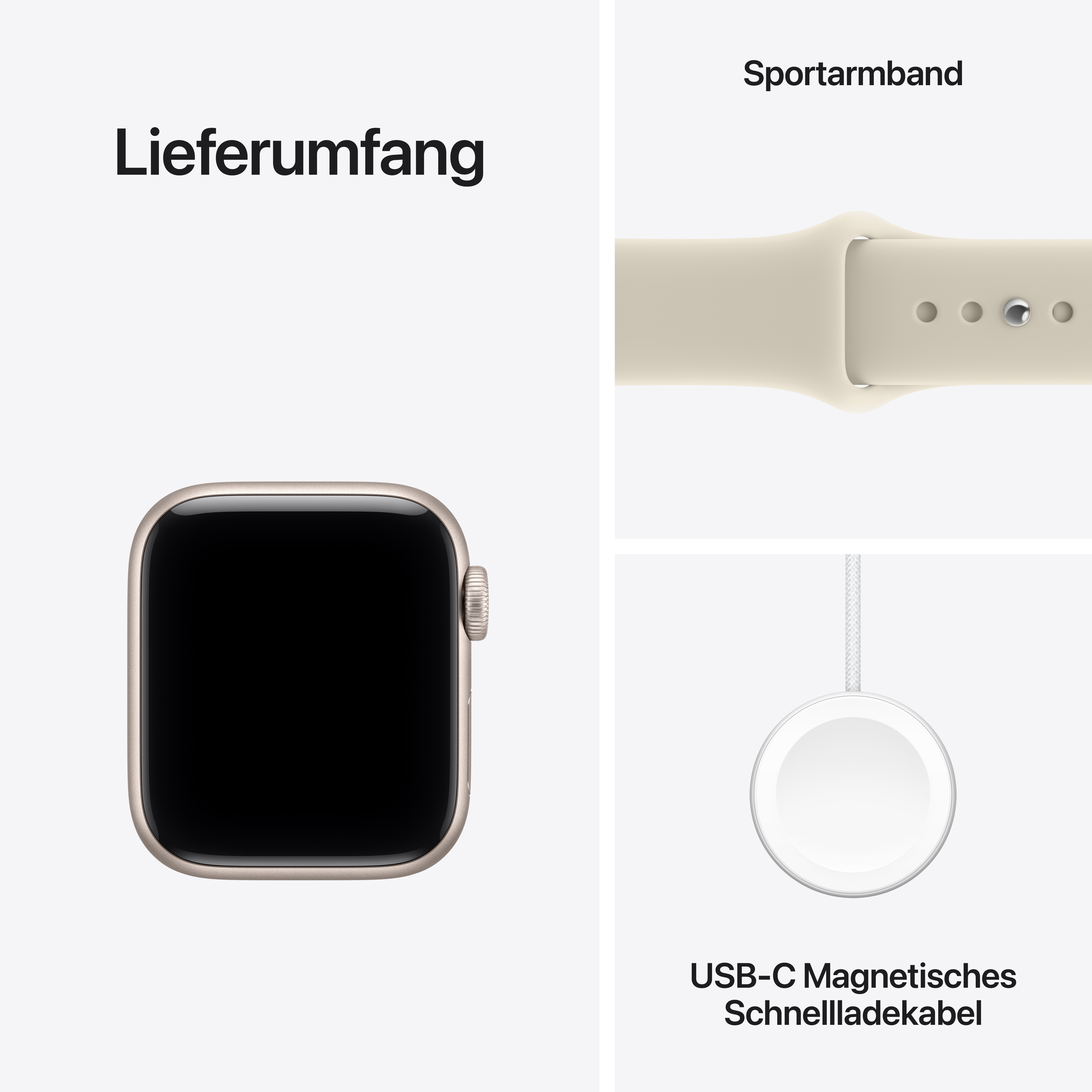Contenuto: smartwatch, cinturino sportivo e cavo di ricarica rapida magnetica USB-C.