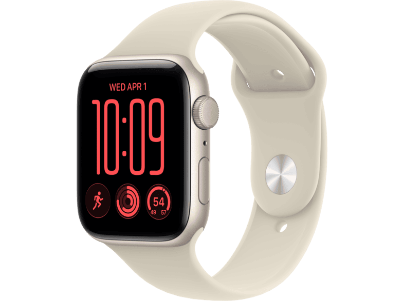 APPLE Watch SE 3 (GPS) 44 mm Smartwatch Aluminium Gummi, 160 - 210 (M/L), Starlight/Sand Sport Band