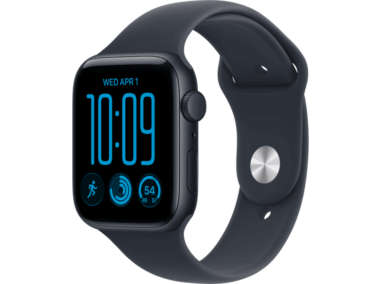 APPLE Watch SE 3 (GPS) 44 mm Smartwatch Aluminium Gummi, 140 - 190 (S/M), Midnight/Navy Blue Sport Band