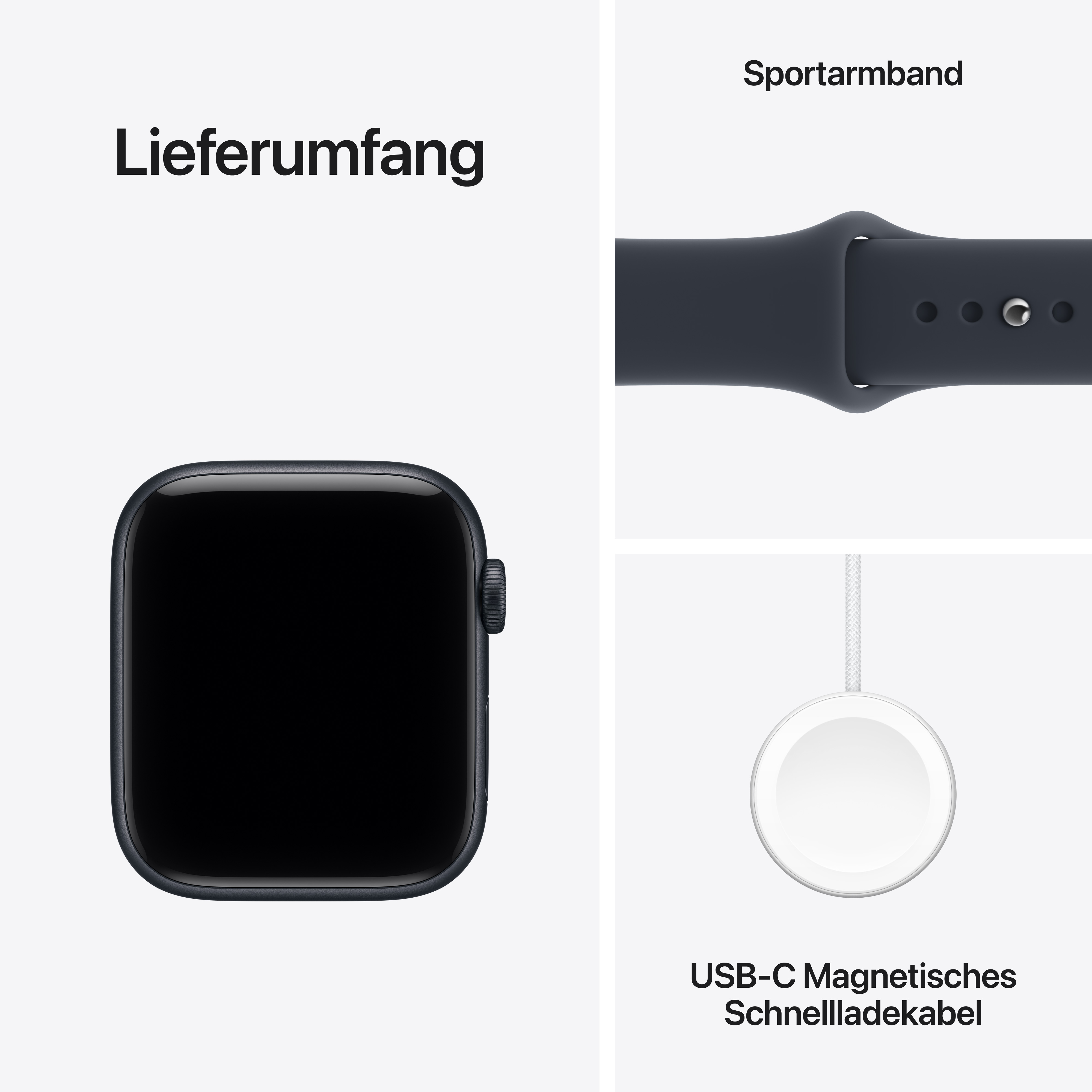 Contenuto: smartwatch, cinturino sportivo e cavo di ricarica rapida magnetica USB-C.
