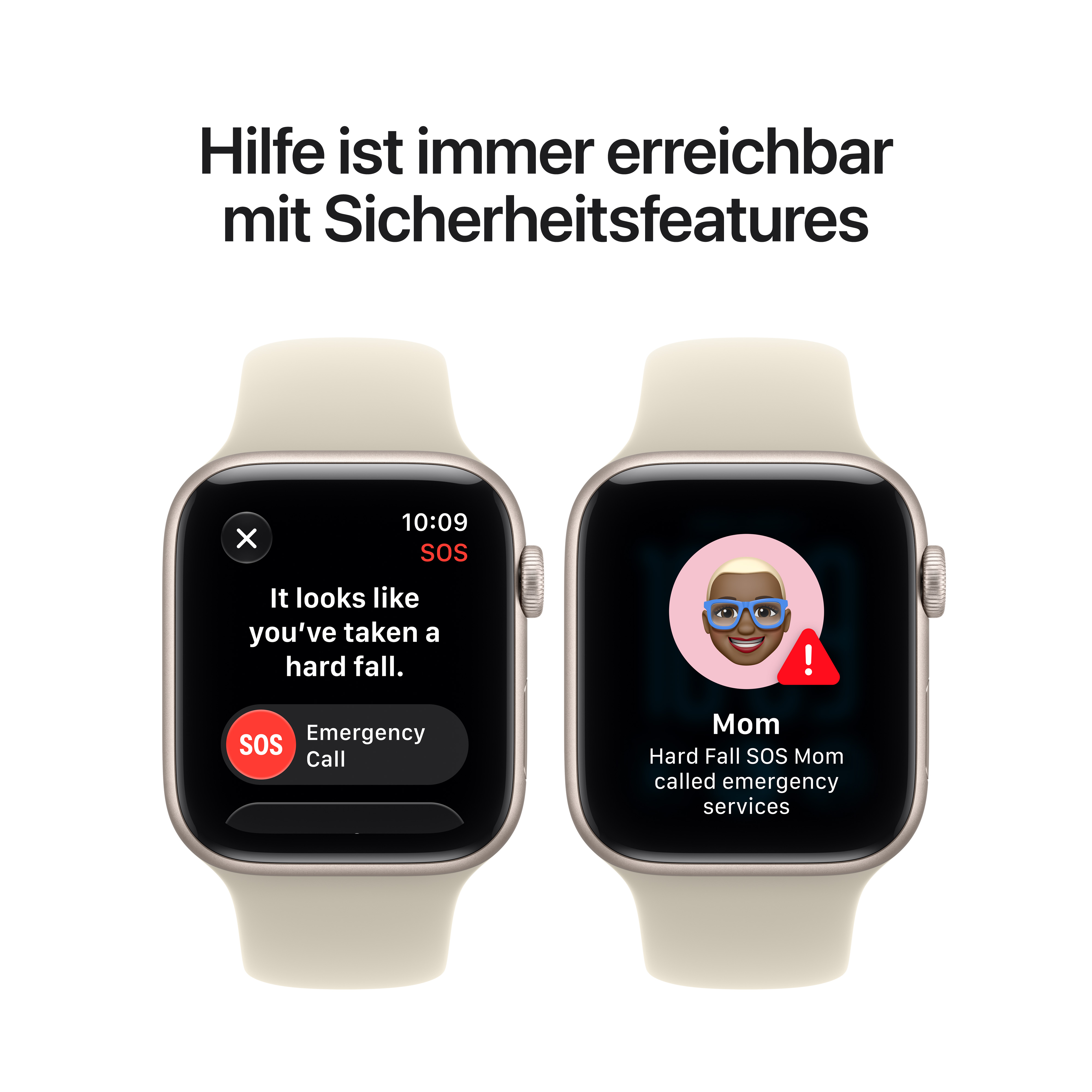 Due smartwatch che mostrano funzioni di emergenza SOS.