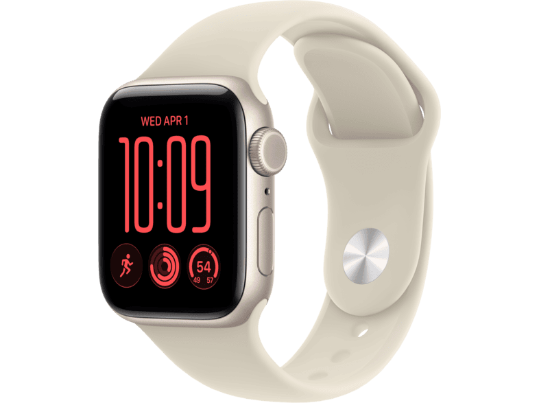 APPLE Watch SE 3 (GPS + Cellular) 40 mm Smartwatch Aluminium Gummi, 150 - 200 (M/L), Starlight/Sand Sport Band