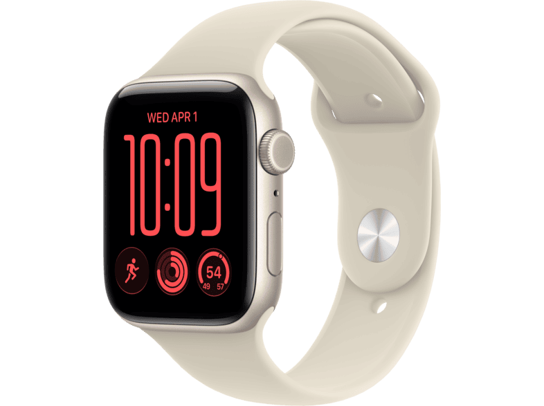 APPLE Watch SE 3 (GPS + Cellular) 44 mm Smartwatch Aluminium Gummi, 160 - 210 (M/L), Starlight/Sand Sport Band