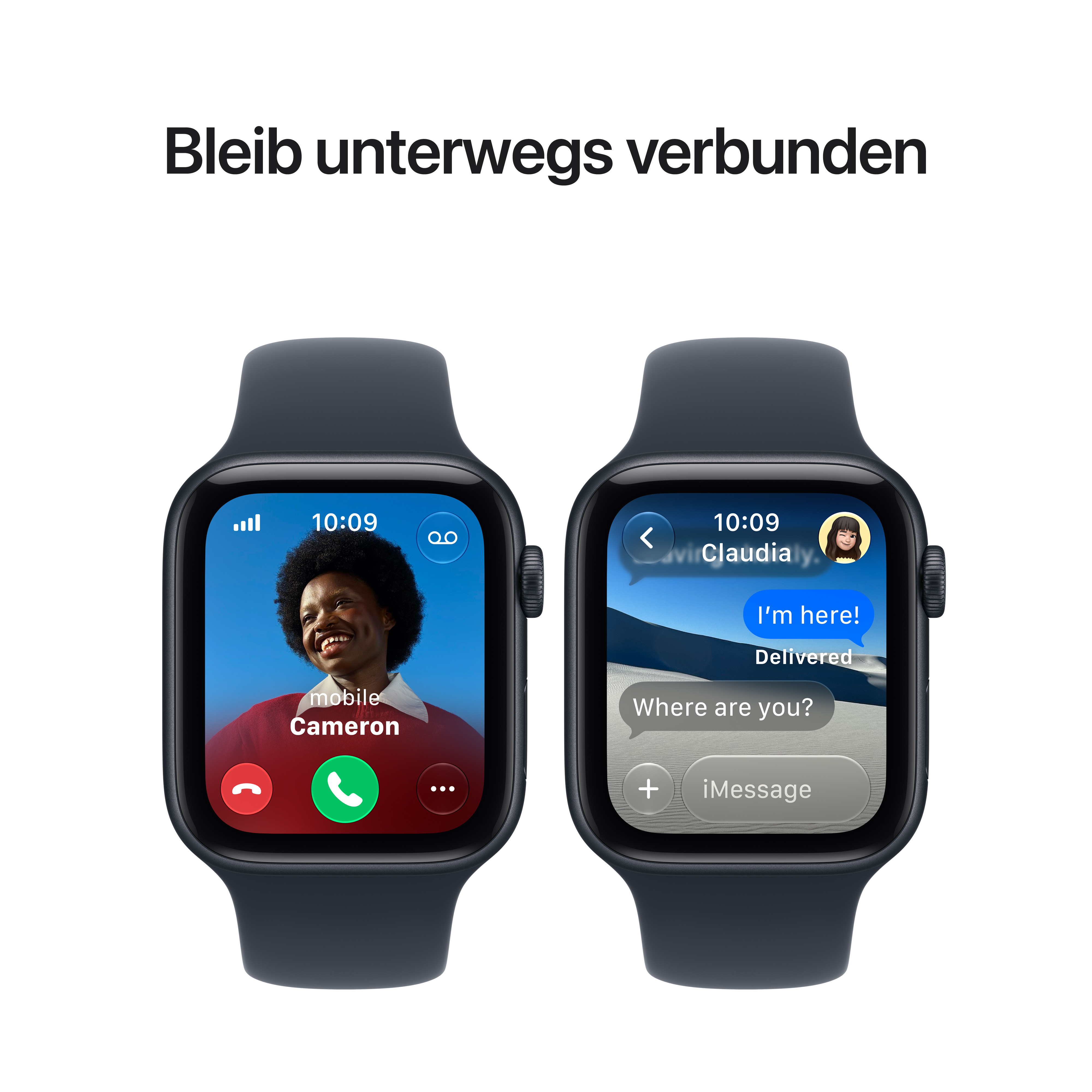 Due smartwatch mostrano chiamate e messaggi sui loro schermi, con del testo sopra.