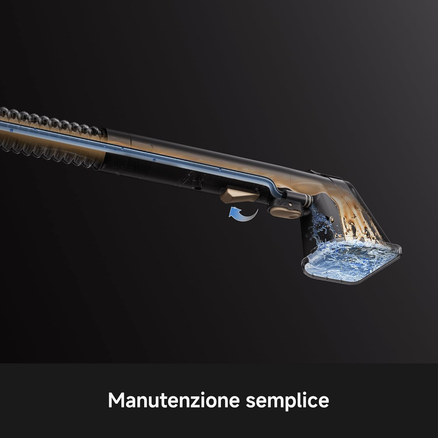 Sezione trasversale del manico dell'aspirapolvere con flusso d'acqua.