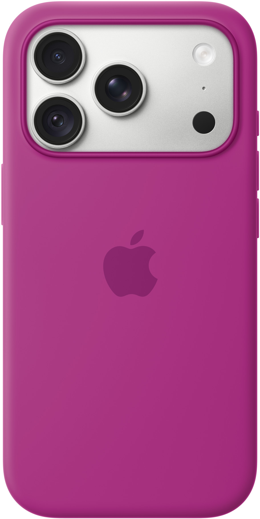 Rózsaszín iPhone tok hátoldala Apple logóval és három kamerával.