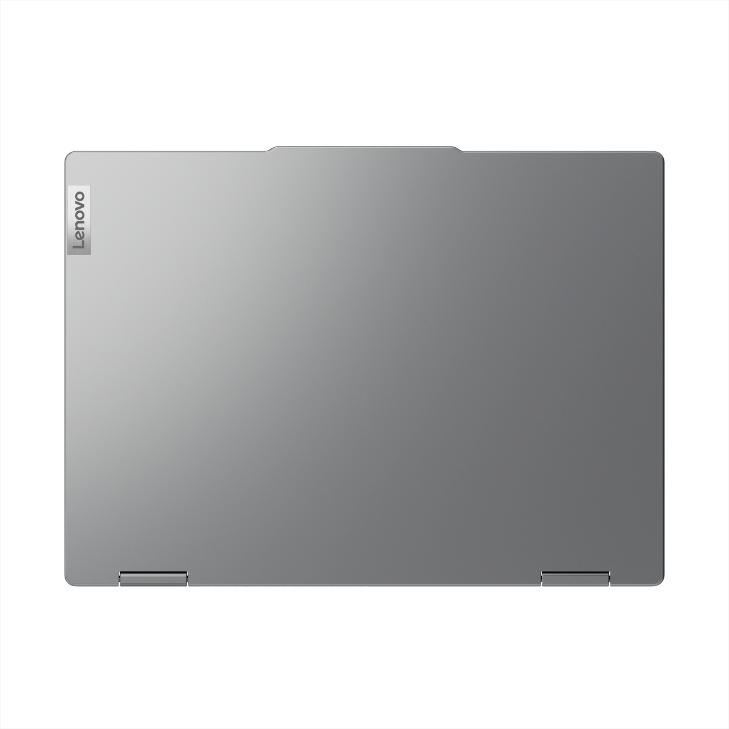 Laptop Lenovo grigio chiuso su sfondo bianco.
