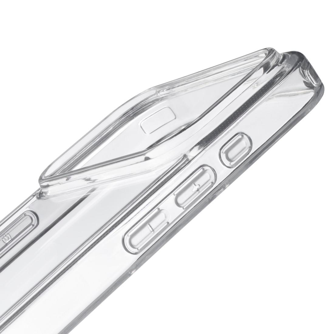 Eine klare transparente Handyhülle mit präzisen Aussparungen für Tasten und Anschlüsse auf weißem Hintergrund.