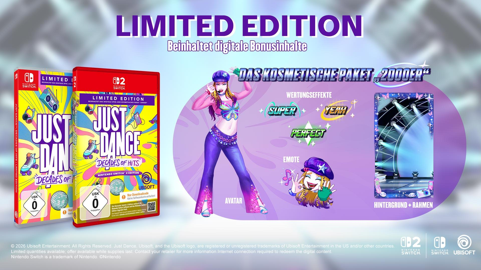 Just Dance Limited Edition für Nintendo Switch mit Tänzerin und digitalem Bonusinhalt.