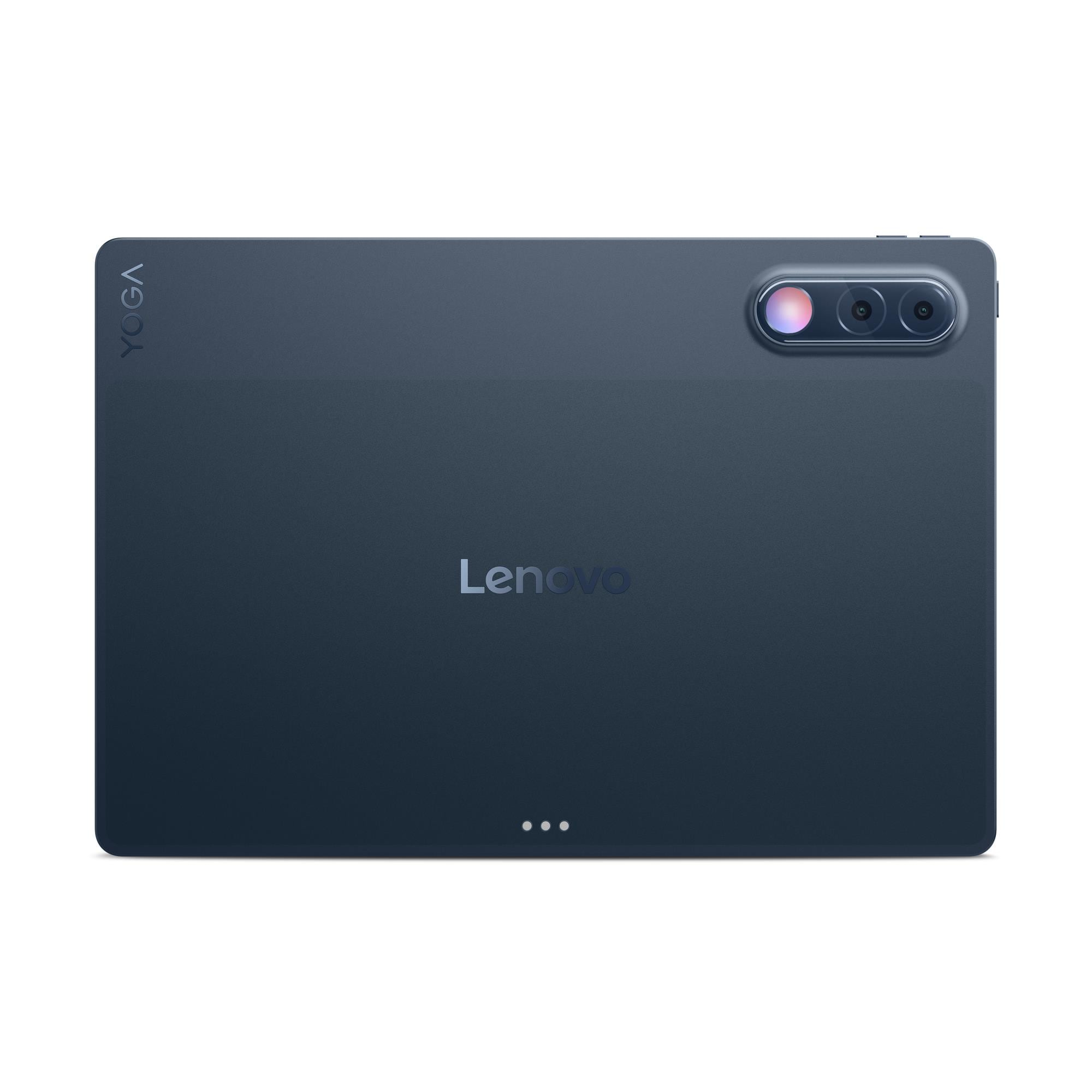 Rückseite eines blauen Lenovo Yoga Tablets mit integrierter Kamera und Lenovo-Logo.