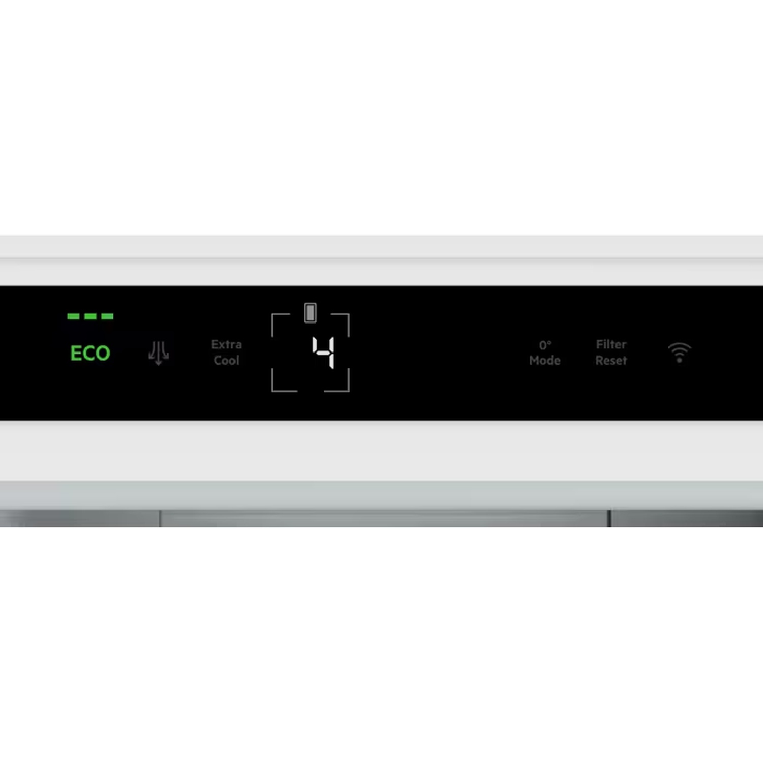 A white appliance features a black display showing the green number 4, ECO mode, and various icons.