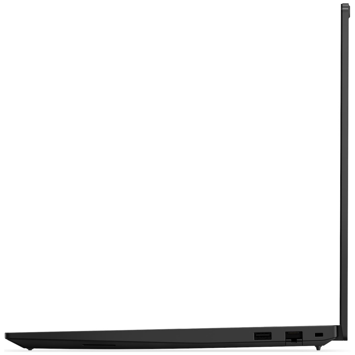 Linkerzijkant van een zwarte laptop met zichtbare poorten.
