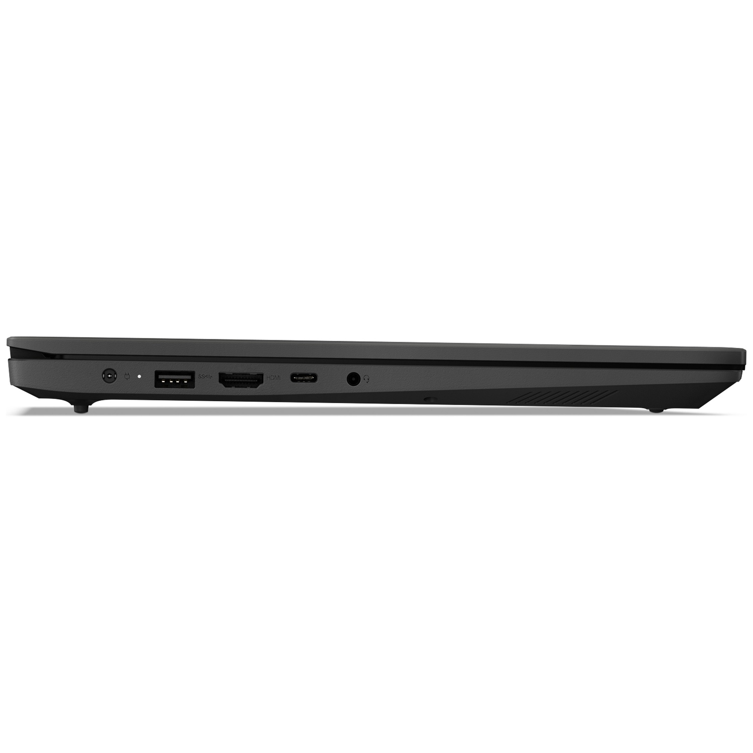 Linkerkant van een gesloten laptop met USB-, HDMI- en audiopoorten.