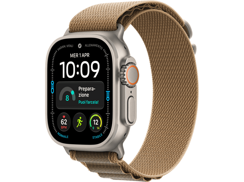 APPLE Watch Ultra 4 GPS + Cellular, cassa in Titanio Naturale da (49 mm) con Alpine Loop color duna – Medium