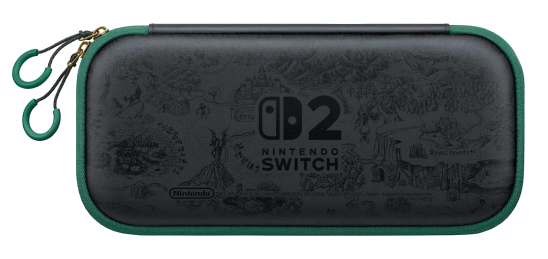 Ciemnoszare etui do Nintendo Switch z motywem mapy fantasy, zielonym obszyciem i uchwytami.