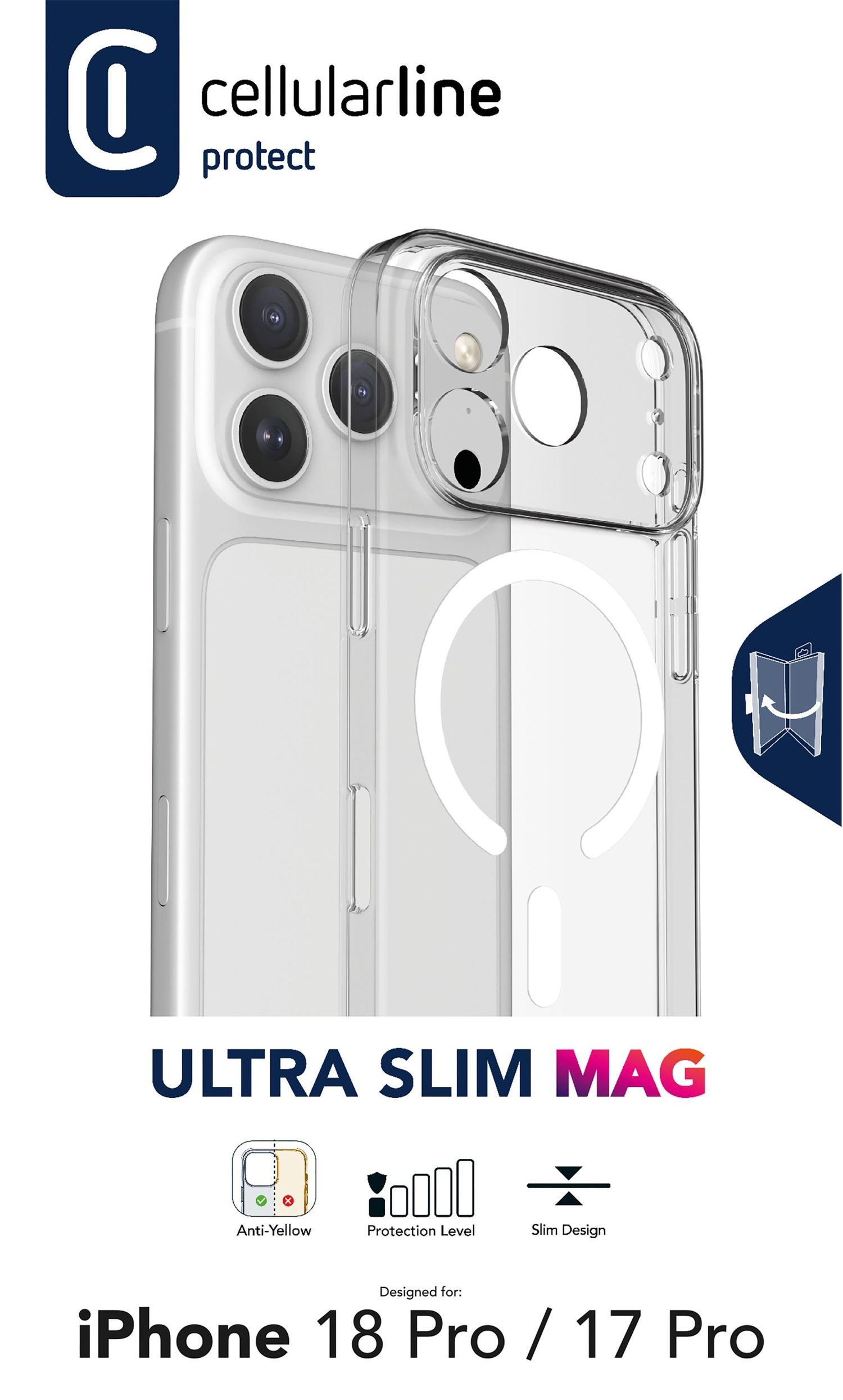 Transparente Handyhülle Ultra Slim Mag für iPhone mit MagSafe und Kameraschutz.