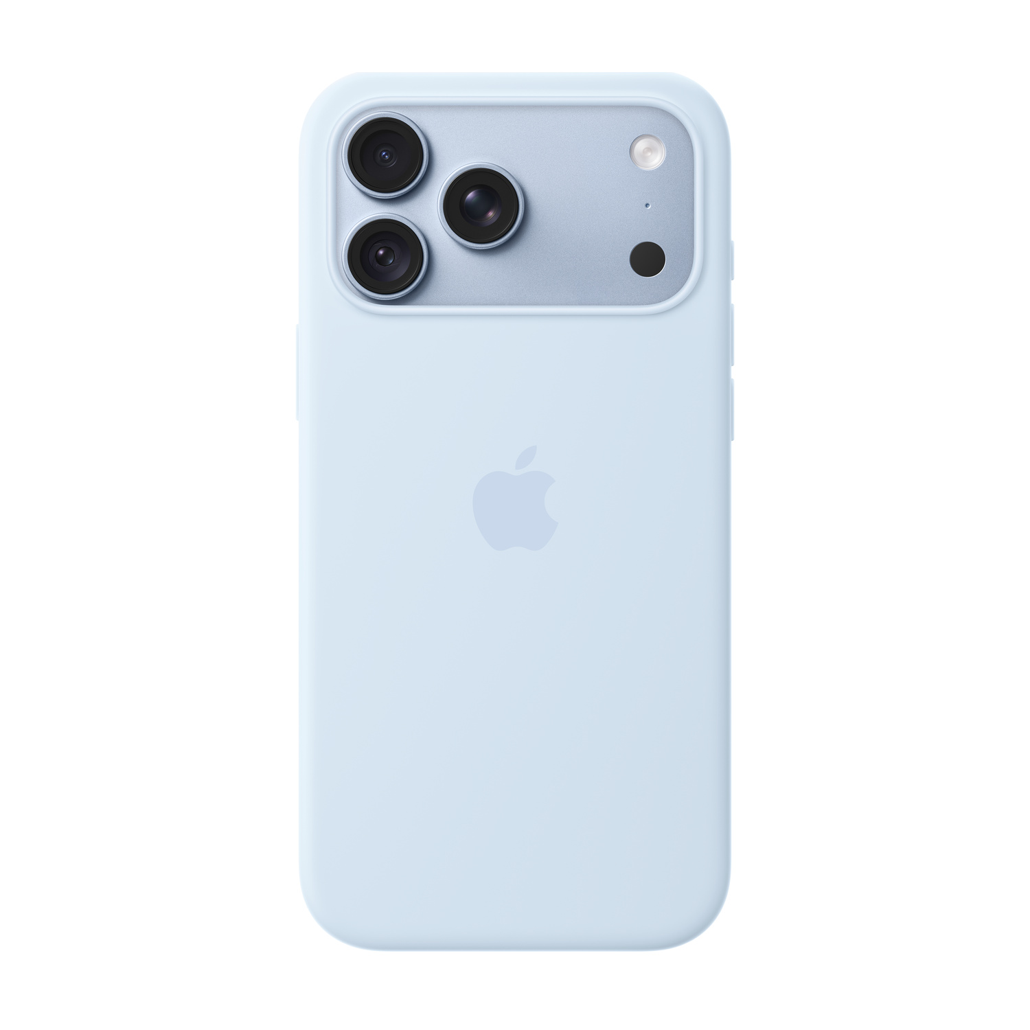 Retro di un iPhone azzurro chiaro con tre obiettivi fotografici e il logo Apple.