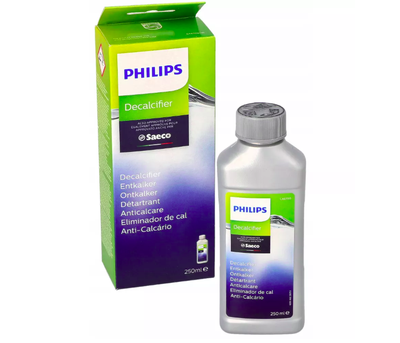 Egy Philips vízkőmentesítő flakon a csomagolásával fehér alapon.
