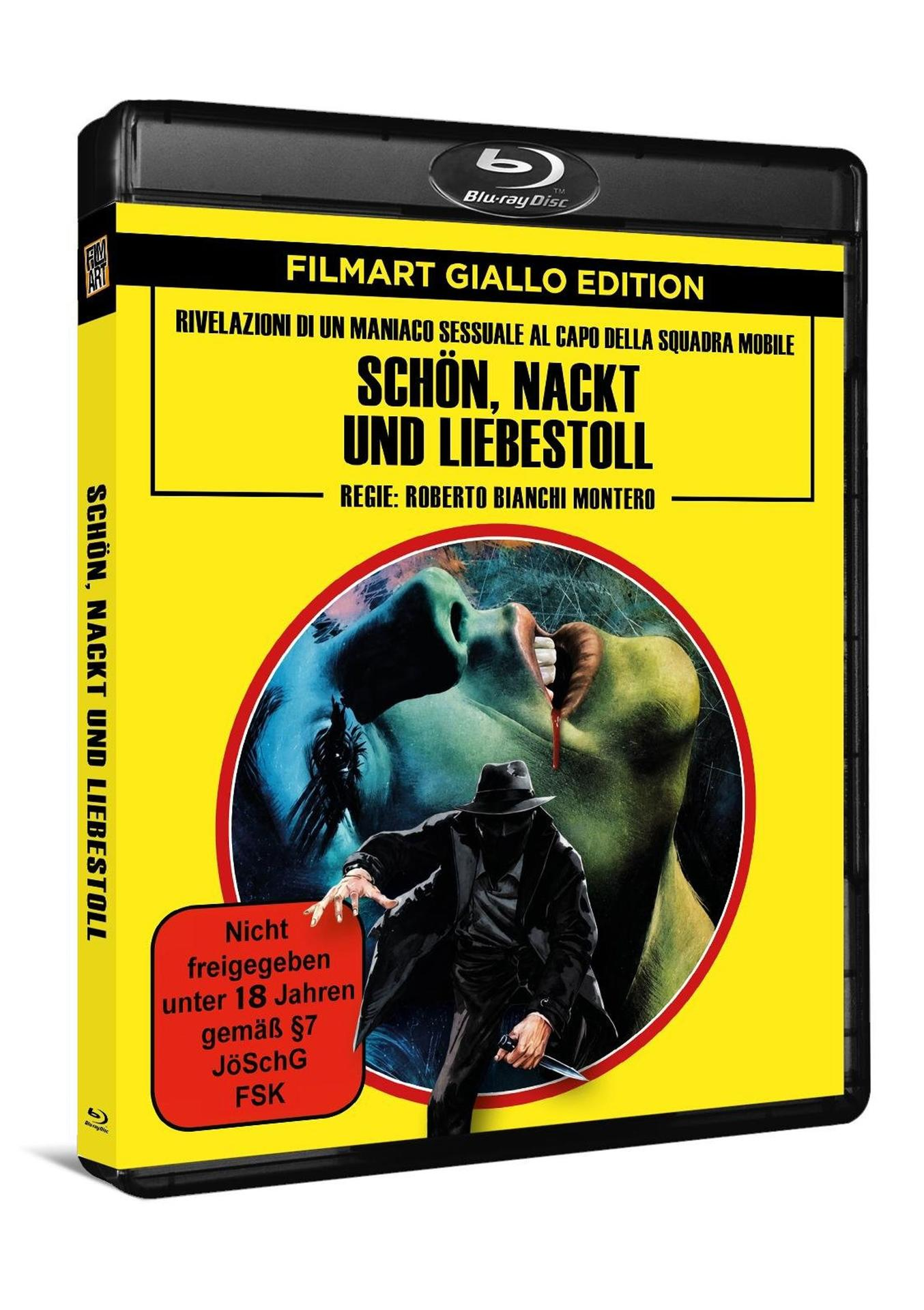 Blu-ray-Hülle des Films Schön, nackt und liebestoll mit gelbem Cover und einer blauen Frau im Hintergrund.