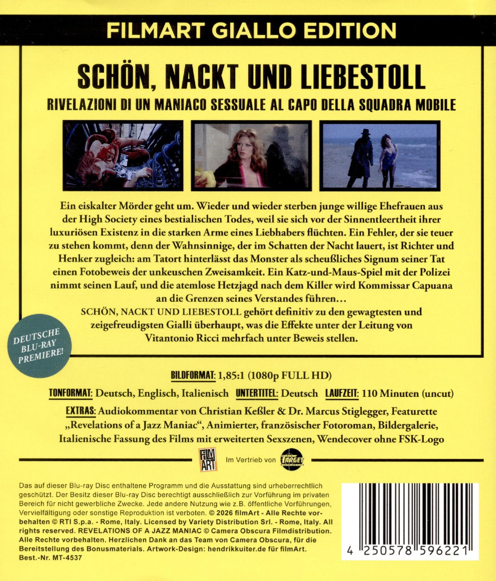 Gelbes Blu-ray-Cover mit Filmtitel, drei Szenenbildern, deutscher Beschreibung, technischen Details und Barcode.