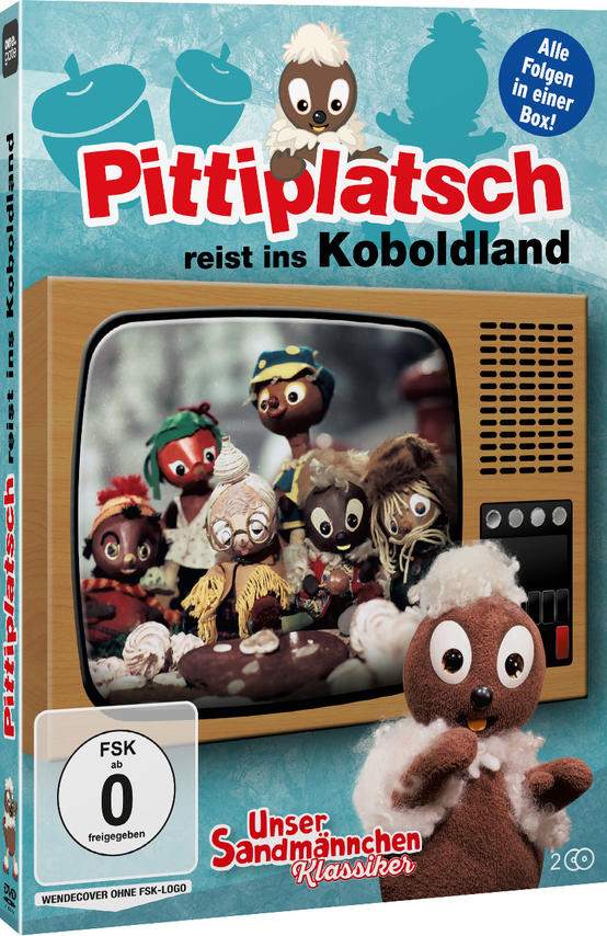 DVD-Cover von Pittiplatsch reist ins Koboldland mit verschiedenen Kobolden auf einem alten Fernseher.