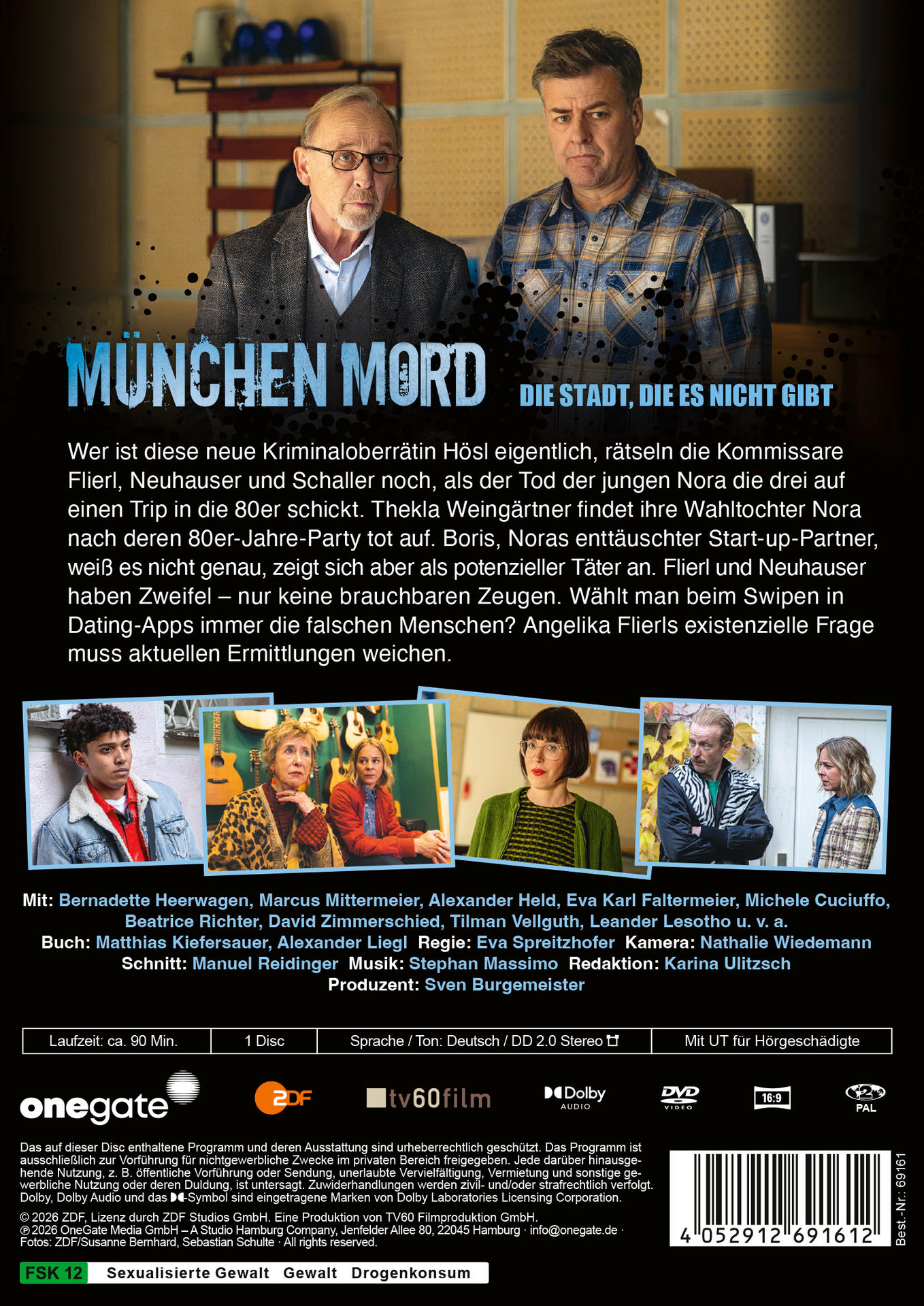 DVD-Cover von München Mord mit zwei Männern oben und vier kleinen Szenenbildern sowie Text unten.