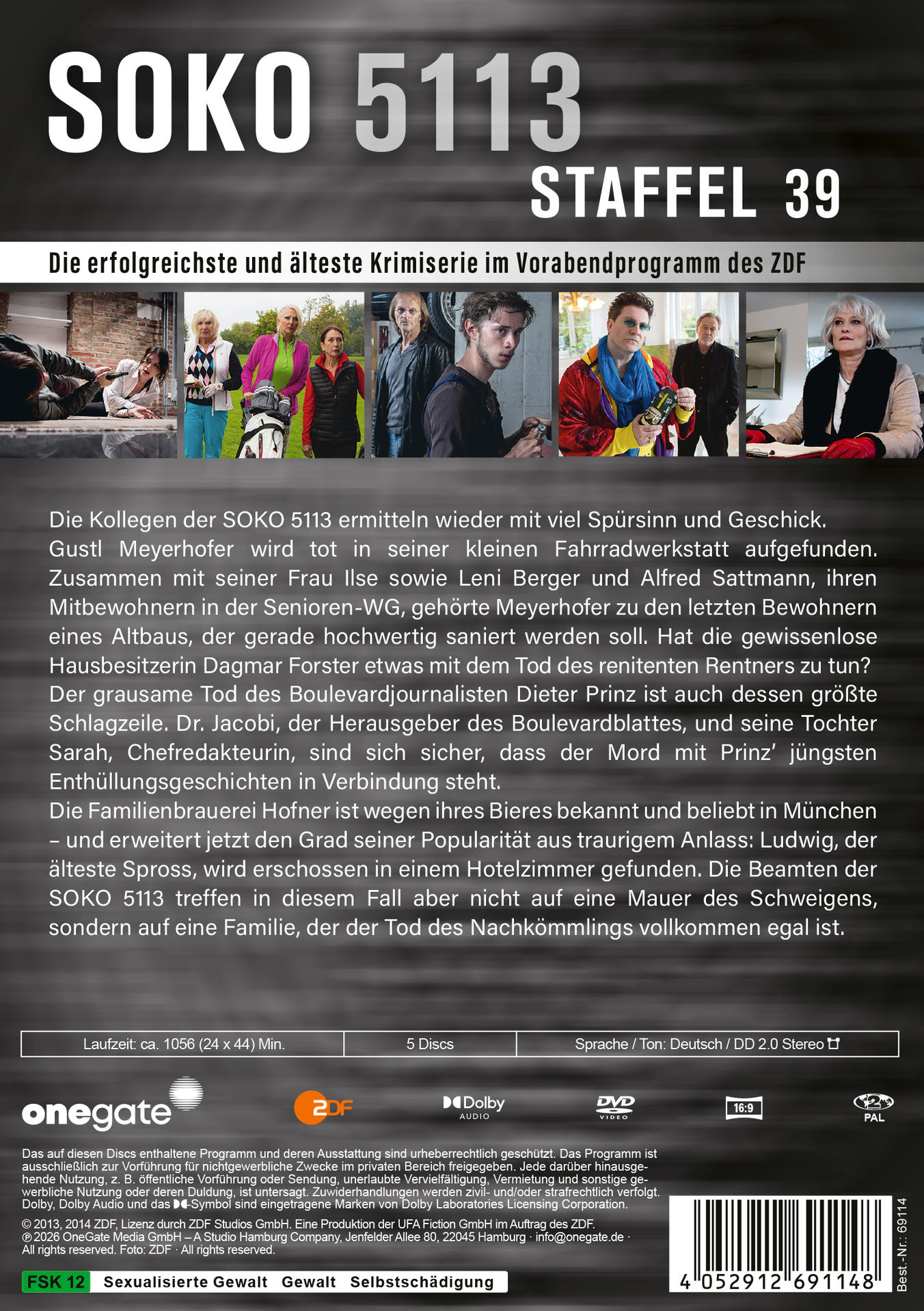 Cover der DVD-Box SOKO 5113 Staffel 39 mit Charakterfotos und Inhaltsangabe.