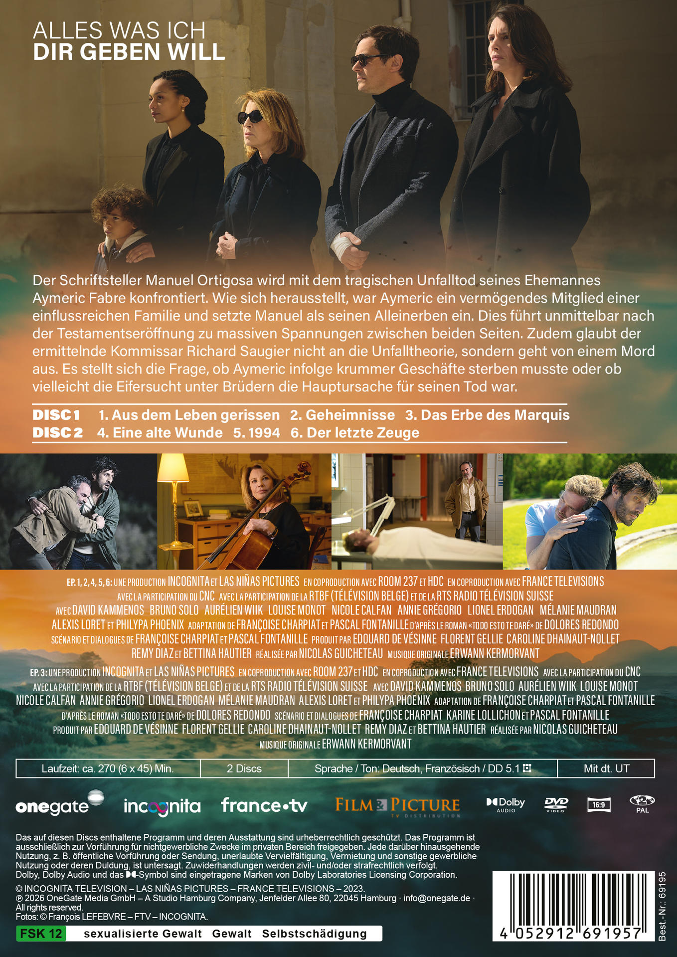 Filmplakat mit fünf Personen oben, Text in der Mitte, vier Szenenbilder unten und DVD-Informationen am Fuß.