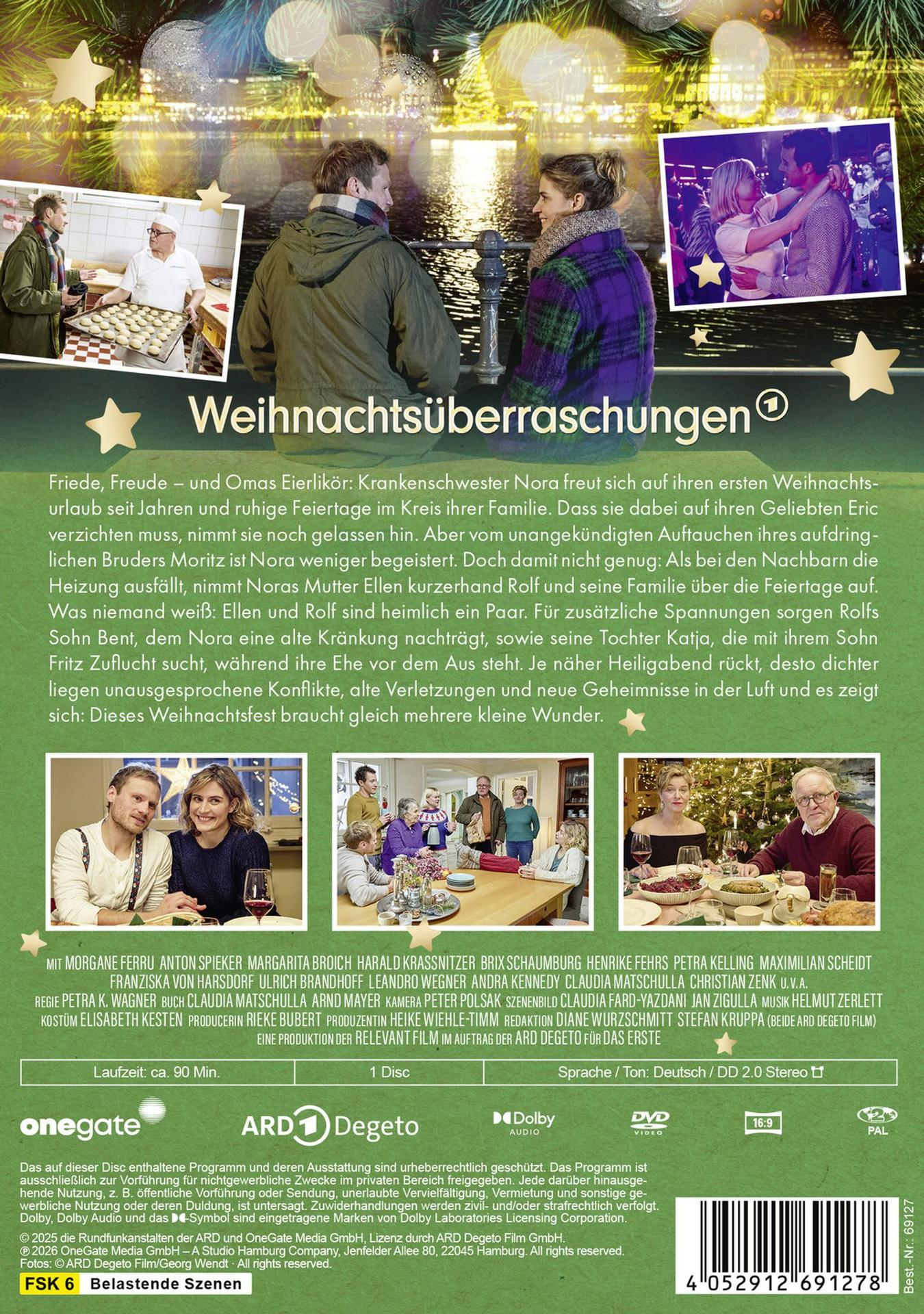 DVD-Cover des Films Weihnachtsüberraschungen mit Szenenbildern, Inhaltsangabe und Cast-Details.