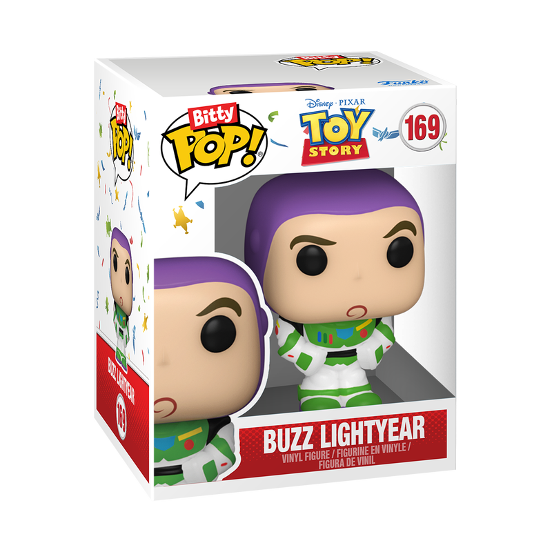 Figura de vinilo Buzz Lightyear Bitty Pop! en su caja con logo de Toy Story.