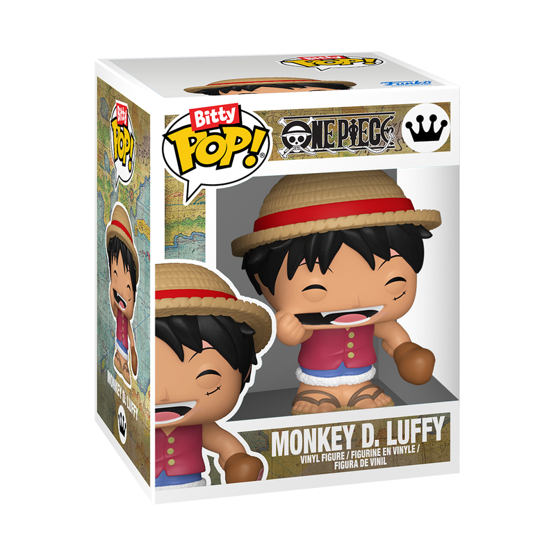 Figura Bitty Pop! de Monkey D. Luffy de One Piece en su caja impresa a color.