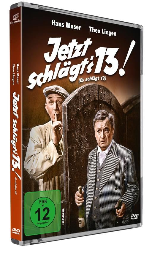 DVD-Cover des Films Jetzt schlägt's 13! mit Hans Moser und Theo Lingen in historischen Kostümen.