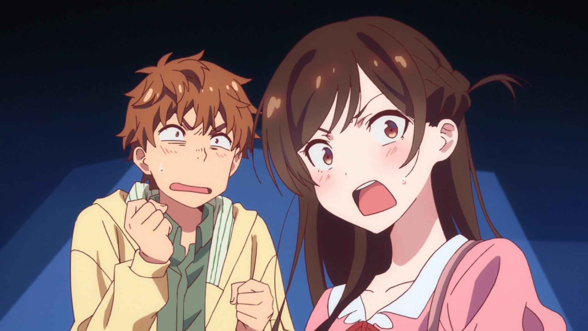 Anime-Charaktere schauen schockiert und verängstigt vor einem dunklen Hintergrund.