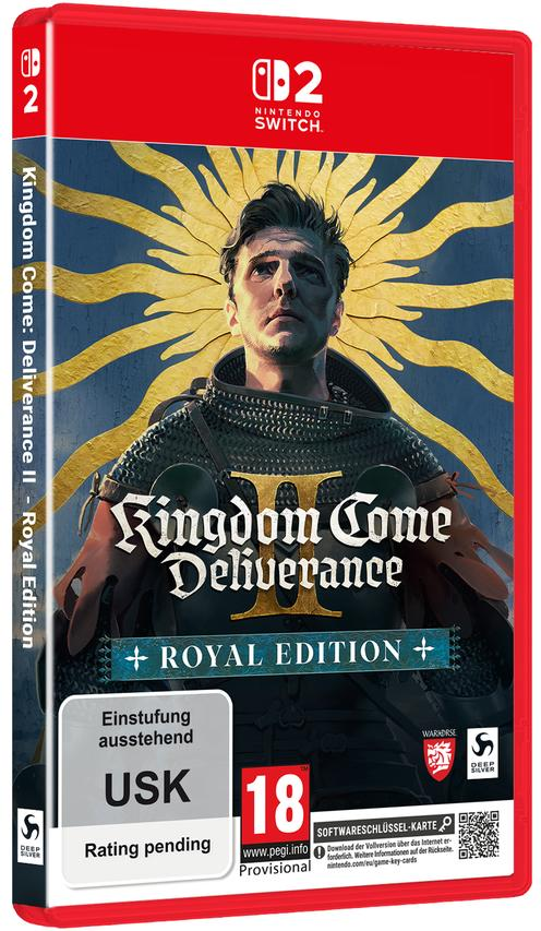Spielhülle für Kingdom Come Deliverance II Royal Edition auf Nintendo Switch mit USK-Rating pending.