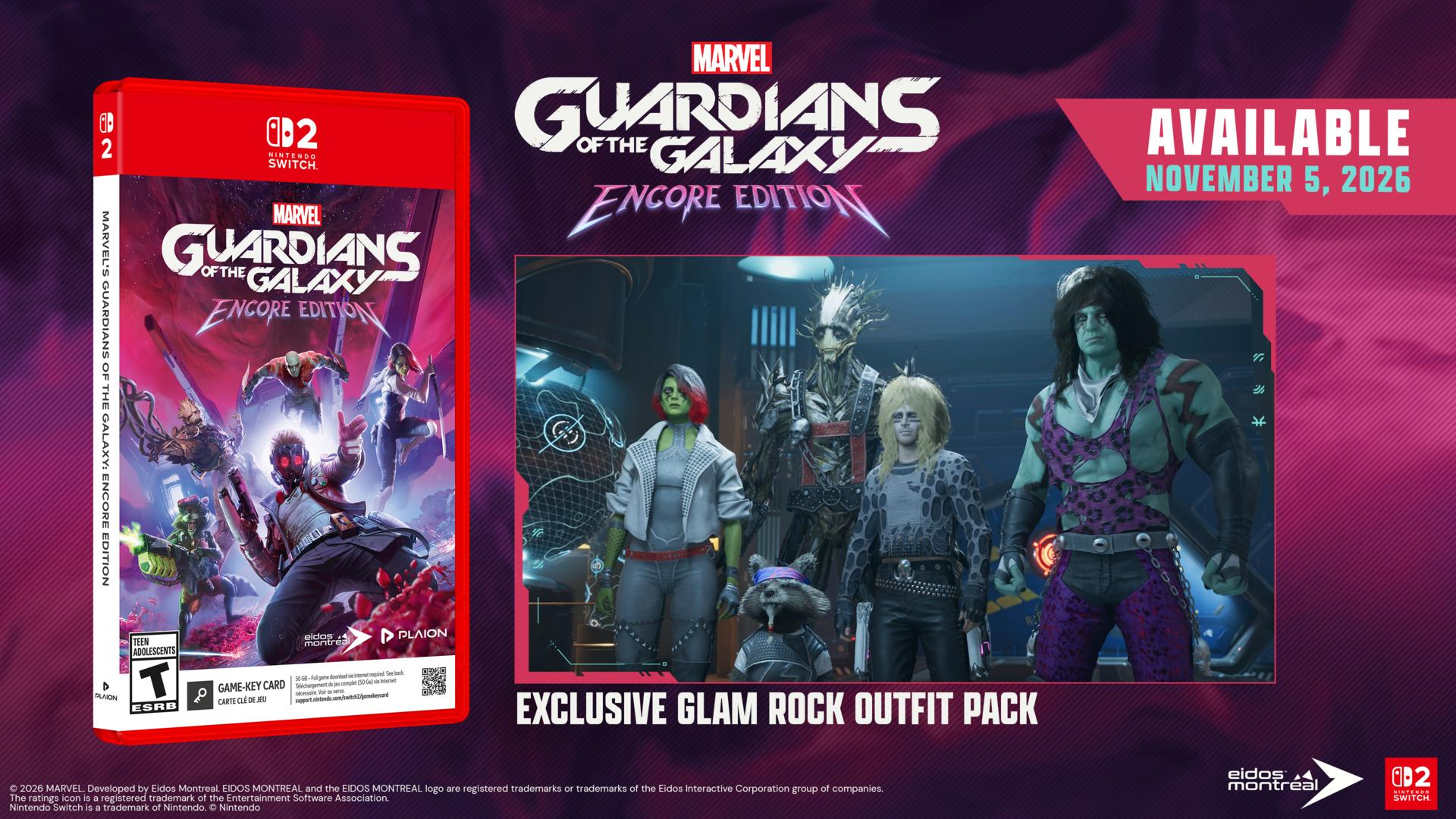 Marvel Guardians of the Galaxy Encore Edition mit exklusivem Glam-Rock-Outfit-Pack für Nintendo Switch 2.