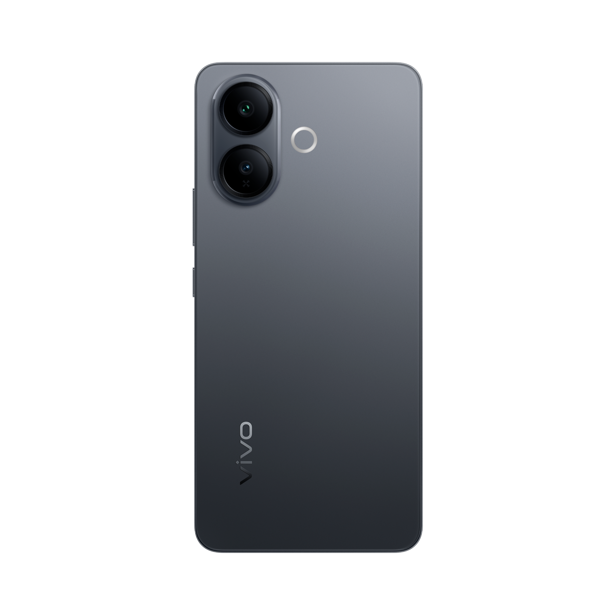 Parte trasera de un smartphone Vivo gris con dos cámaras verticales y el logotipo de Vivo abajo a la izquierda.