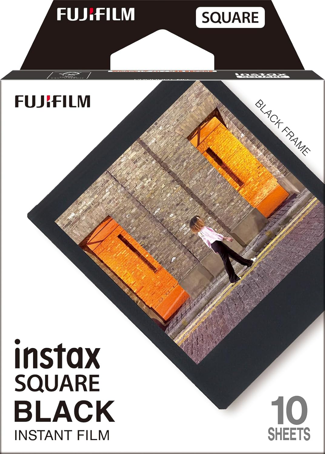 Fujifilm Instax Square Black azonnali film termékcsomagolás tíz lapmal.