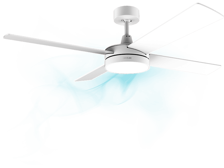 Ventilador de techo - Cecotec EnergySilence Aero 5200 White Line Expert, 65 W, 52”, LED, 3 velocidades, Mando y función Verano/Invierno, Blanco