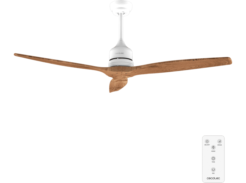 Ventilador de techo - Cecotec EnergySilence Aero 5270 White&BlackWood Expert, 40 W, motor DC, 52”, 6 velocidades, Mando y doble altura, Marrón