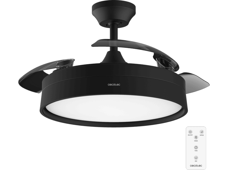 Ventilador de techo - Cecotec Energysilence Aero 4200 Invisible Black Expert, 35 W, Motor DC, 42”, Luz LED, Mando, 6 velocidades, Negro