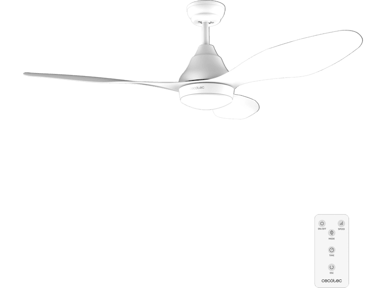 Ventilador de techo - Cecotec EnergySilence Aero 5200 White Expert, 62 W, 48”, Luz LED, 3 velocidades, Mando y temporizador, Blanco
